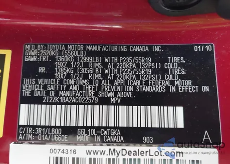 2010 Lexus Rx 350 z USA, uszkodzony, nr VIN 2T2ZK1BA2AC022579